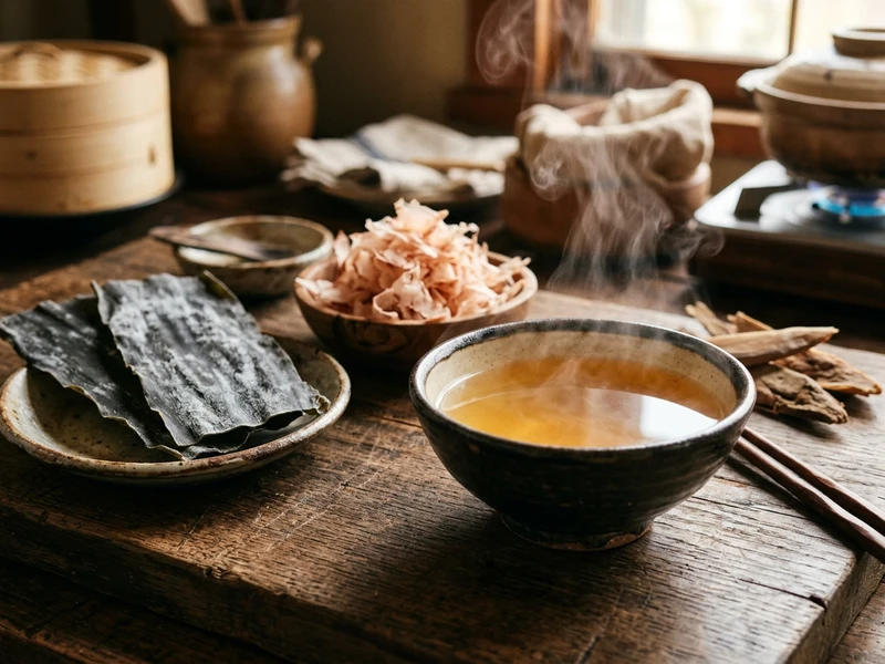 Halal Japanese Dashi umami broth seasoning with bonito shavings and kombu kelp